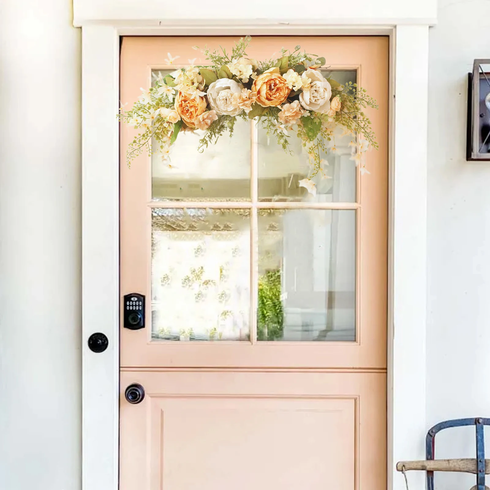 Romantic Silk Peony Door Wreath Ring Trim Flower Garland Wedding Venue Decor 