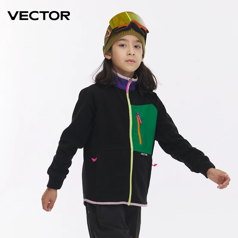 VECTOR Fleece Jacket Children Autumn Winter Warm Coats Clothing Contrast Sleeve Sweatshirt Coats Color Outdoor Jacket
