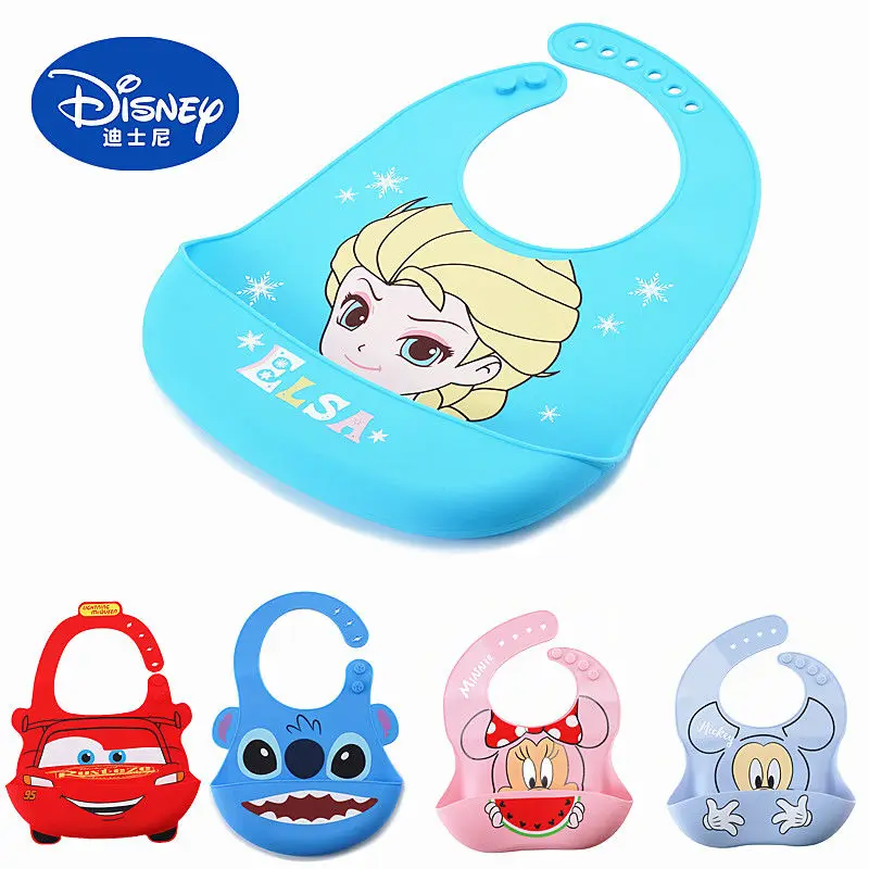 

Cute Cartoon Disney Minnie Mickey Mouse Stitch Frozen Elsa Princess Baby Bibs Cartoon Pixar Silicone Bib Baby Feeding Silica Gel