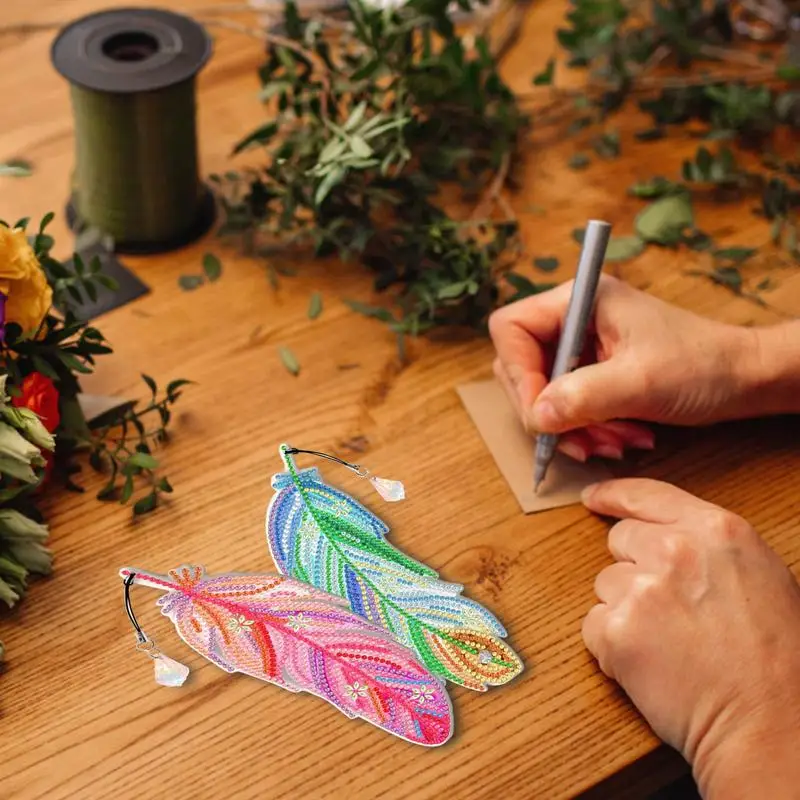 펜던트가 있는 다이아몬드 페인팅 북마크 키트, DIY 책 페이지 마커 도구, 교사용 생일 선물, 독자 책벌레