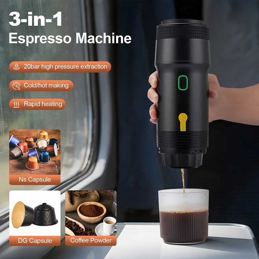 60ml Electric Wireless Espresso Coffee Machine Fit for Coffee Capsule/Powder Travel Maker for Car & Home Camping Travel