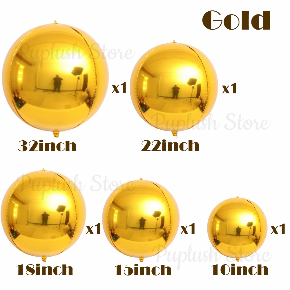 5 Stück 4D runde Folienballons Metall Roségold Silber Blau Grün Rot Helium Luftglobos für Weihnachten Neujahr Geburtstag Party Dekor – Detail 2