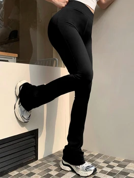 سراويل نسائية واسعة عالية الخصر ، سراويل أحادية اللون ، نحيفة ونحيلة ، السحب ، متعددة الاستخدامات ، أزياء نسائية - Image 2