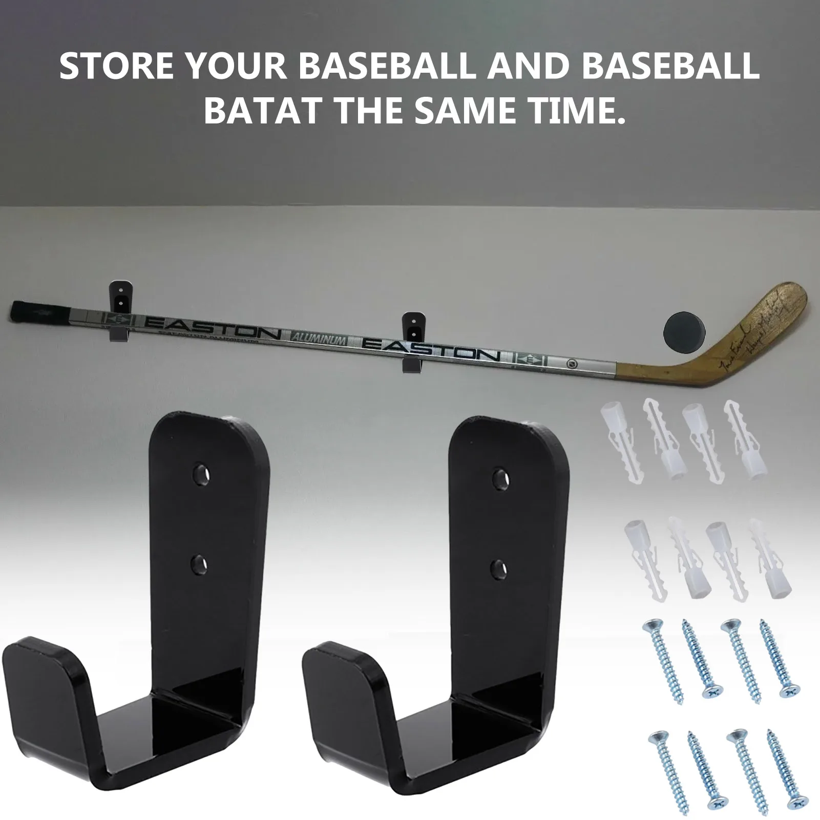Hockey Stick Display Stand Acrylic Wall Mount Supports Bracket Holder Horizontal Hanger 2pcs
