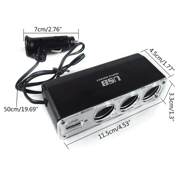 Car Socket Expander with USB Charging Power Adaptor Cigarette Lighters Splitter