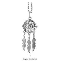 Angel Chime Aromatherapy Necklace with Vintage Locket Design - 70cm Stainless Steel (Dreamcatcher Lotus)