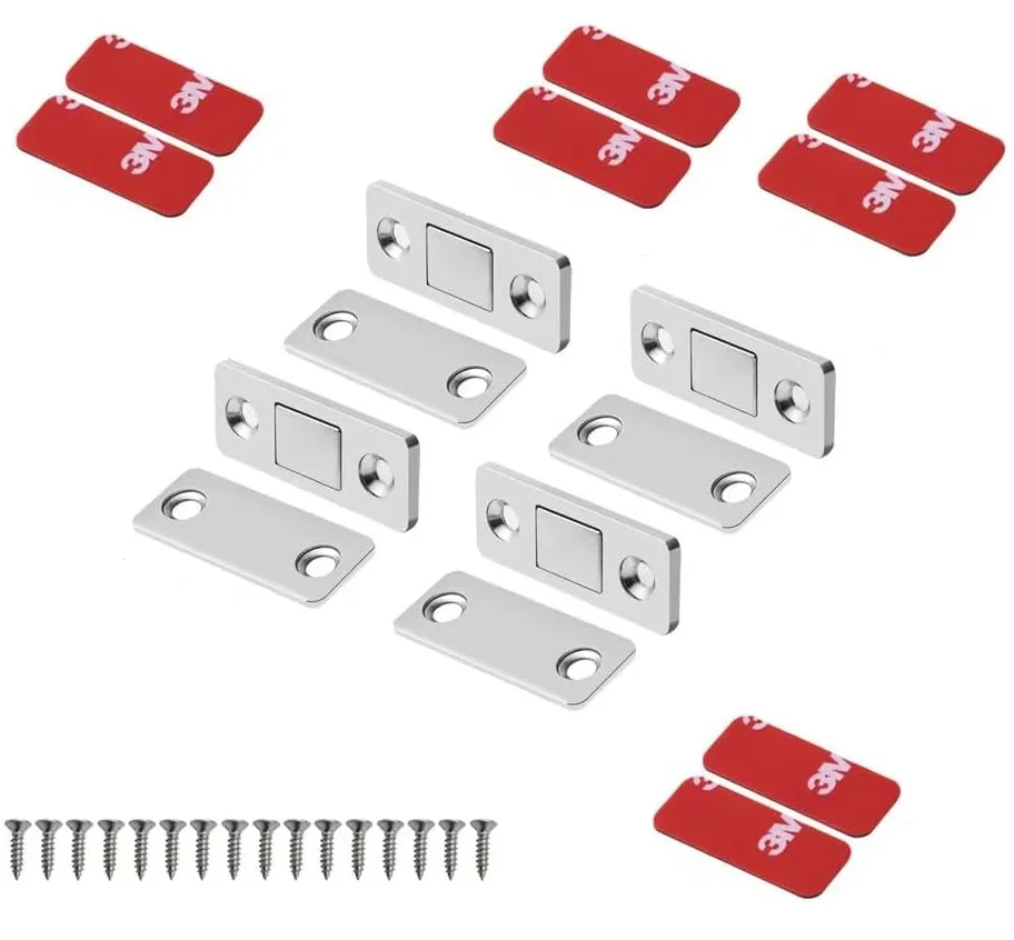 4X Magnetic Door Catch Ultra Thin Stainless Steel Cabinet Drawer Magnet Catch for Sliding Door Closure Kitchen Cabinet Cupboard