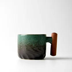 Creative Handmade Exquisite Vintage Coffee Cup with Wooden Handle - 70ml Drinkware (Green)