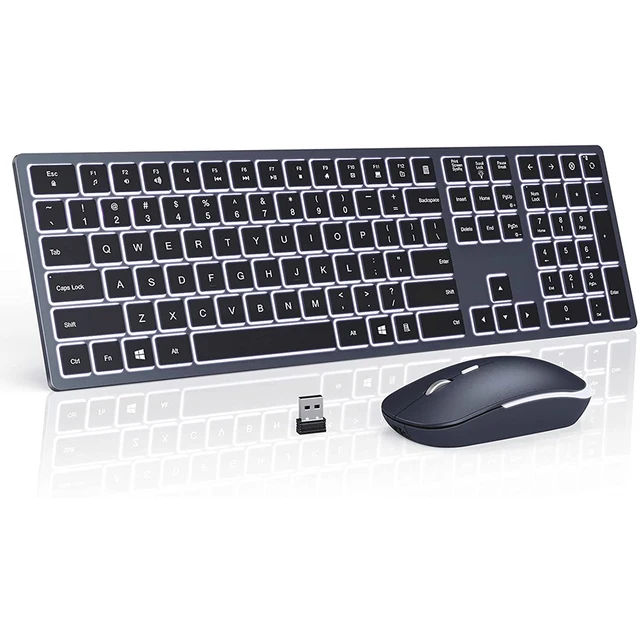 Backlight Wireless Keyboard and Mouse Combo 2.4G USB Silent Keyboard Set Rechargeable Full-Size Slim Keyboard & Mouse Set 1