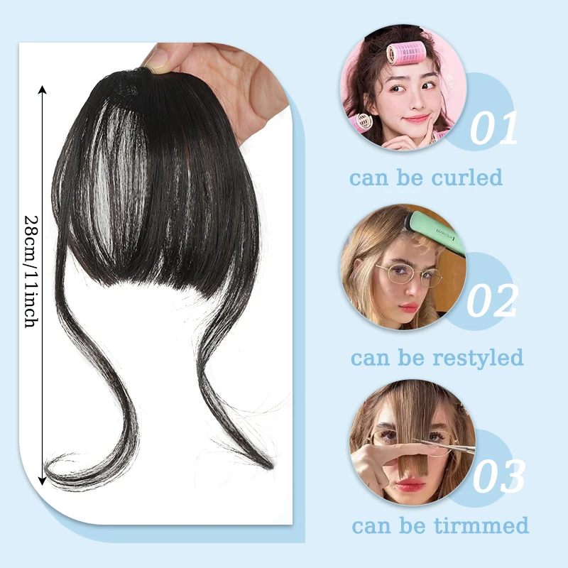 Synthetic Clip in Hair Bangs Wig Wispy Bangs Hair Clip with Wavy Temple Hairpiece Fake Front Bangs Extension for Women Daily Use