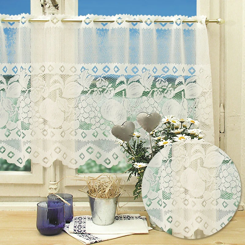 

Small Lace Curtains With Embroidery Kitchen Curtains White Luxury Short Curtains Coffee Half Curtain Window Decorations