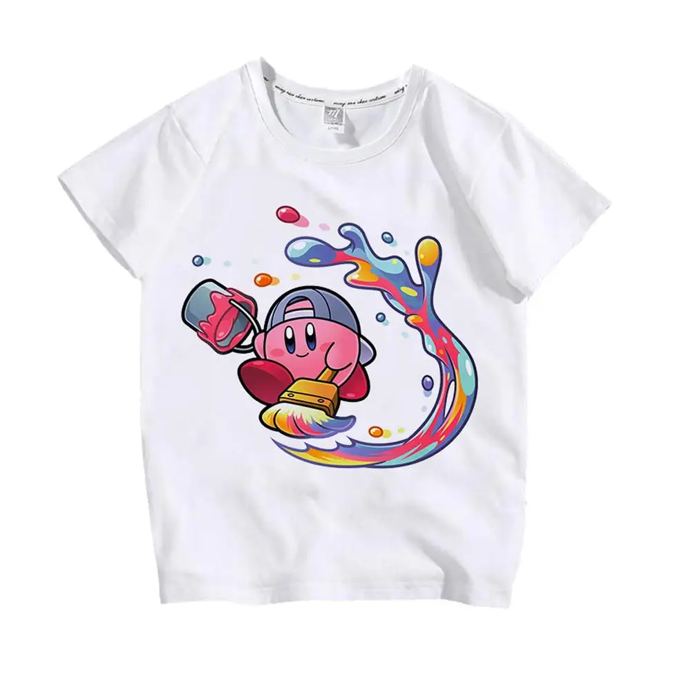 Anime Kawaii Super Cute Star Kabi Cartoon Printed Children\'s Kirby Clothing T-Shirt Summer Short-Sleeved Kids Fashion Home Gift