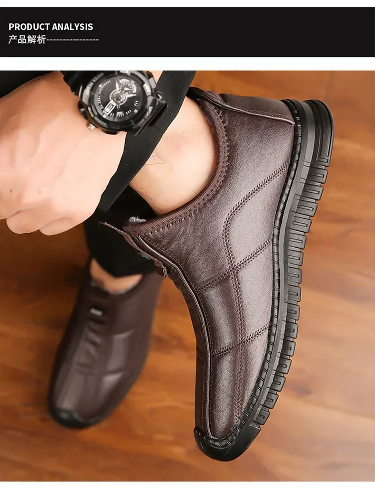 Winter Men's Boots Thick and Warm Outdoor Soft Soled Comfortable and Waterproof Walking Men's Boots Oversized Men's Work Shoes