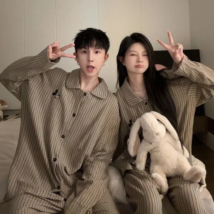 Couple's Casual Long Sleeve Sleepwear Luxury Lightweight Spring Autumn Home Clothes for Women Live Broadcast Tiktok Hit