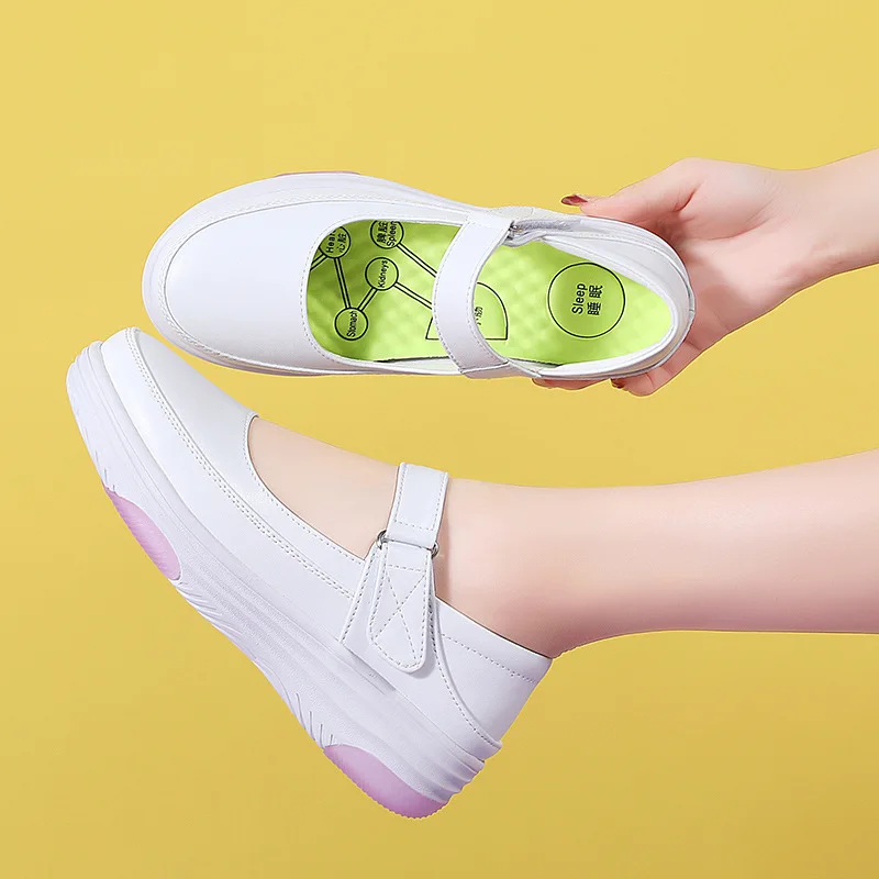 nurse shoes women's soft-soled breathable thick-soled non-slip flat white hollow-out medical shoes 6
