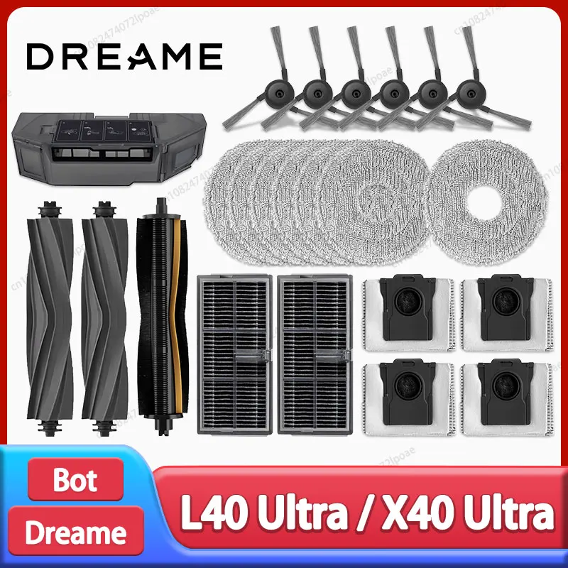 Vacuum Cleaner Replacement Accessories Dreame L40 Ultra / X40 Ultra Main Side Brush HEPA Filter Mop Cloths Dust Bag Spare Parts