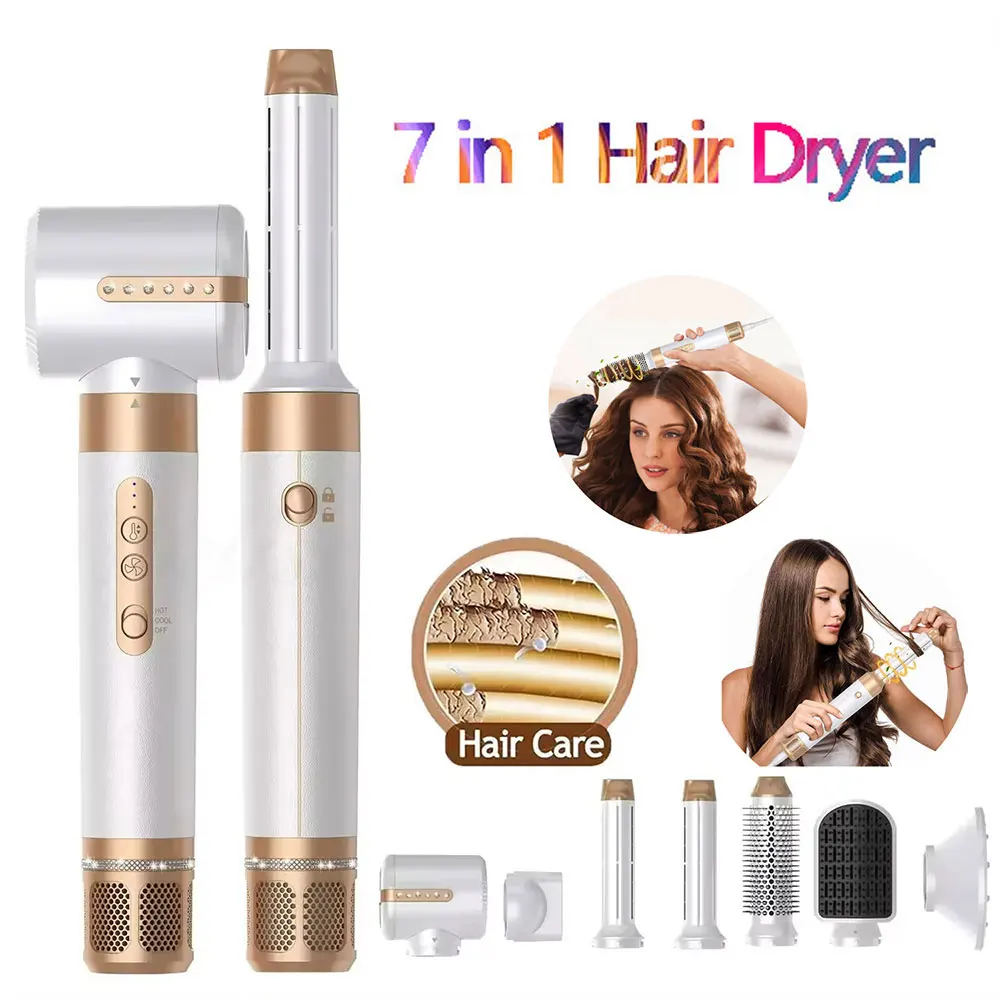 7 in 1 Hair Dryer Negative Ion Airwrap Styling Hair Curler Straightening Brush Brushless Motor Professional Dryer Set