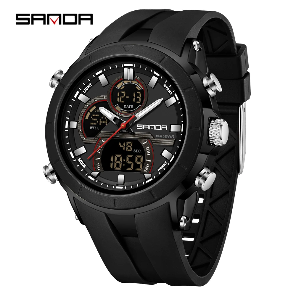 Men's Dual Display Waterproof Sports Watch with Large Dial and Luminous Features