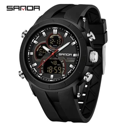 Men's Dual Display Waterproof Sports Watch with Large Dial and Luminous Features (All Black)