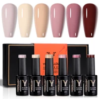 YOKEFELLOW Gel Polish Nail Set 6 Colors Skin Tones Nude Pink Gel Nail Polish Brown Neutral Soak Off Nail Art Design Salon DIY 1