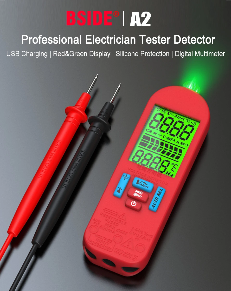 Tester, Detector, Capacitor VFC Atual, Ohm Fio Vivo, Hz Teste NCV