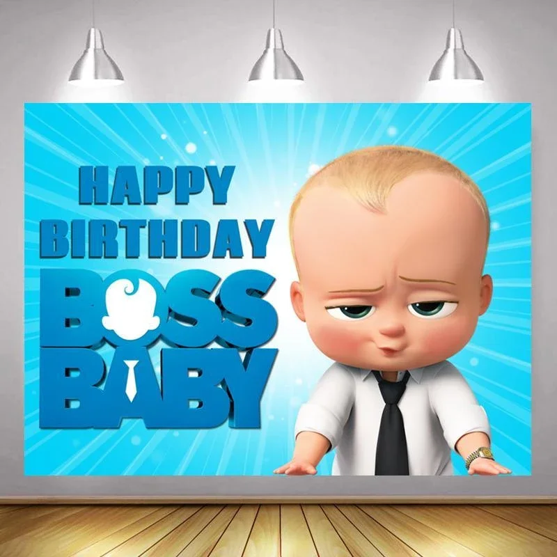 Cartoon Boss Baby Backdrop Blue Party Background Boy Birthday Party Decorates Supplies Children Photo Photography Studio Banner