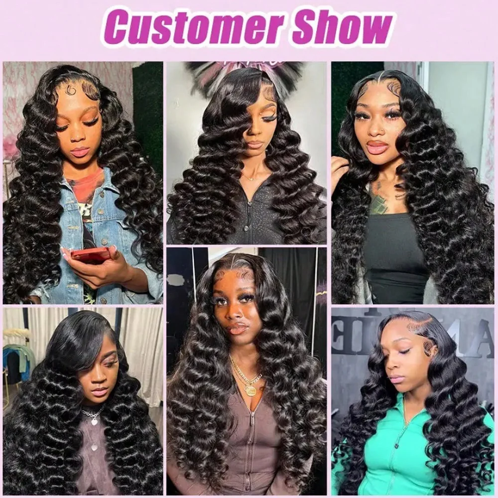 200% 250% Density 13x4 Loose Deep Wave Glueless Wig Natural Black Color for Women Pre Plucked Bleached Knots 13x6 5x5