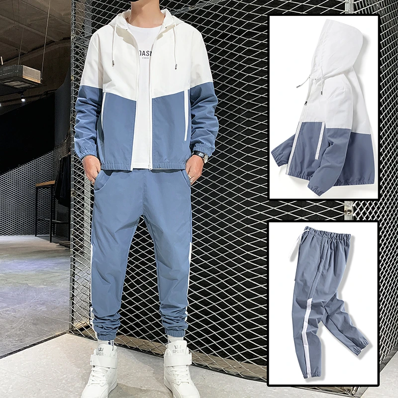 Conjunto de chándal con bolsillos y cremallera para traje de chándal masculino de estilo Hip hop, ropa de calle de 2 piezas con chaqueta y novedad de 2022| | -
