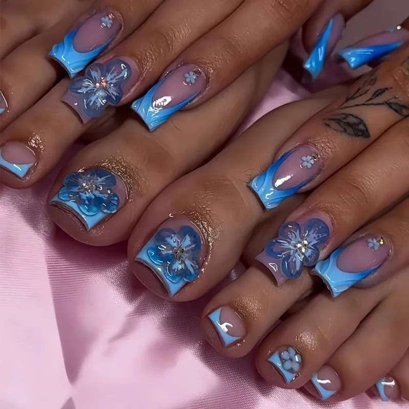 Elegant Blue Press On Nails