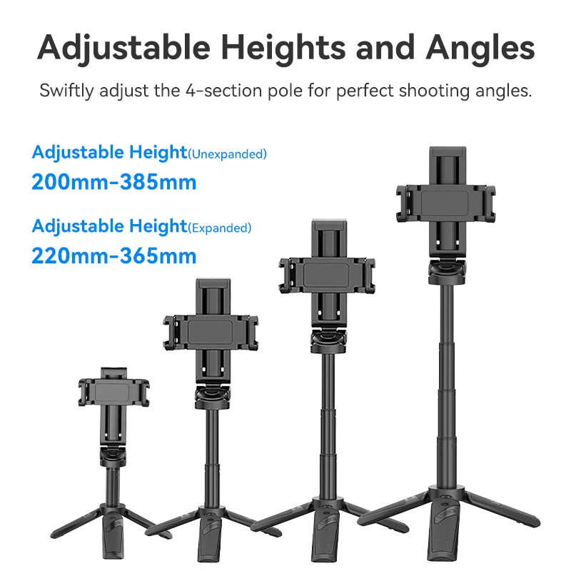 Ulanzi JJ02 Tripod with Remote 3-in-1 Versatility Selfie Stick Phone Grip Vertical Horizontal Shooting with Cold Shoe Mounts