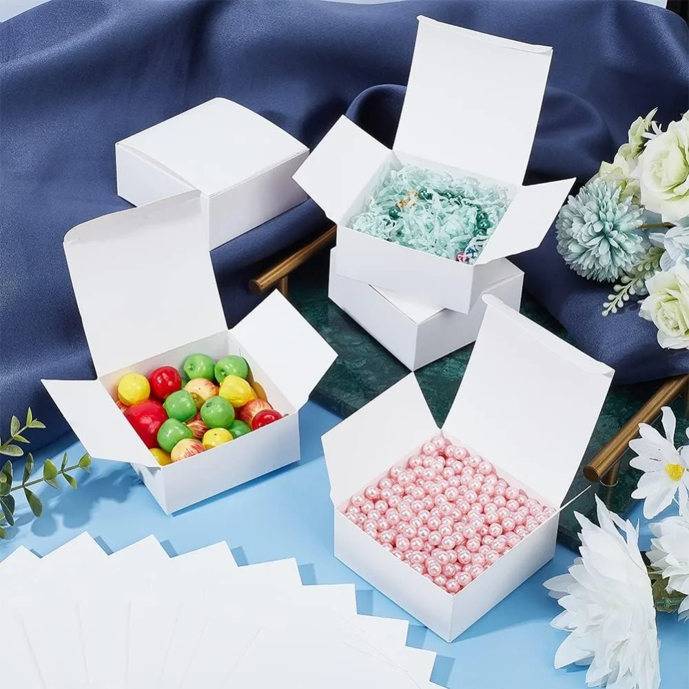 30pcs White Gift Box 3.5x3.5x1.5 Inch Kraft Paper Box Packing Cardboard Favor Treat Boxes Small Foldable Paper Gift