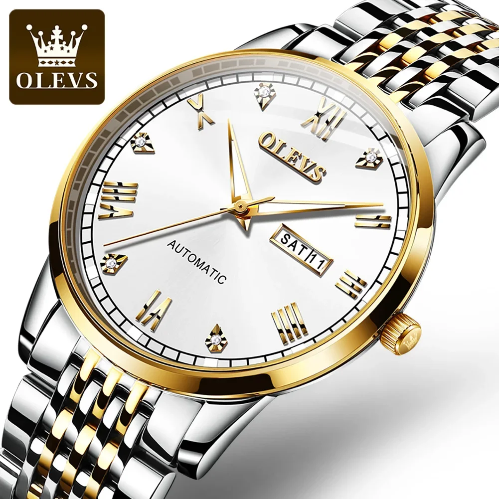 

OLEVS 6602 Waterproof Fashion Watch For Men, Automatic Mechanical Stainless Steel Strap Exquisite Men Wristwatch Luminous