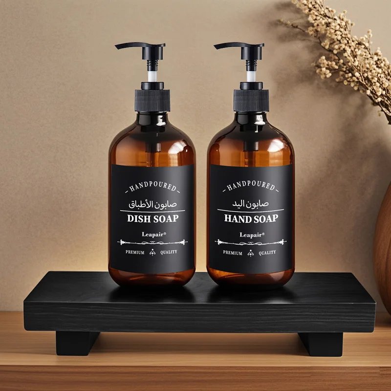 2PCS 500ml Hand Dish Soap Dispenser With Labels Refillable Container Bathroom Body Wash Shampoo Liquid Lotion Bottle Tray Holder soap dispenser shampoo dispenser dispenser bottle holder