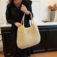 Sac à main en paille pour femmes, fourre-tout de grande capacité, vintage, initié, solide, simple, tissage, été, 03 5