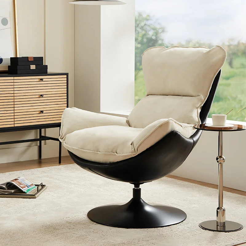 Divano singolo Designer minimalista Camera da letto casual Casa Piccolo soggiorno Tessuto Persona pigra Sedia girevole a guscio d'uovo Poltrona lounge - immagine 3