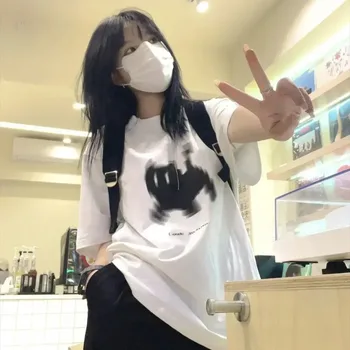 Summer Y2k Aesthetic Cat Print Basic Short Sleeve T-shirts Streetwear Tops Women Casual Harajuku Round Neck Tee Clothing 1