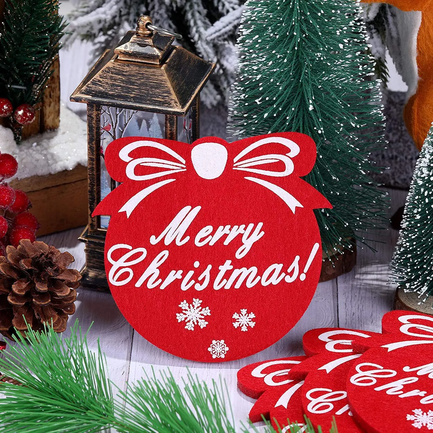 1/6PCS Christmas Circular Coaster Shape of Snowflake Christmas Tree Felt Cup Mat X-mas Party Decoration Table Accessories Pad