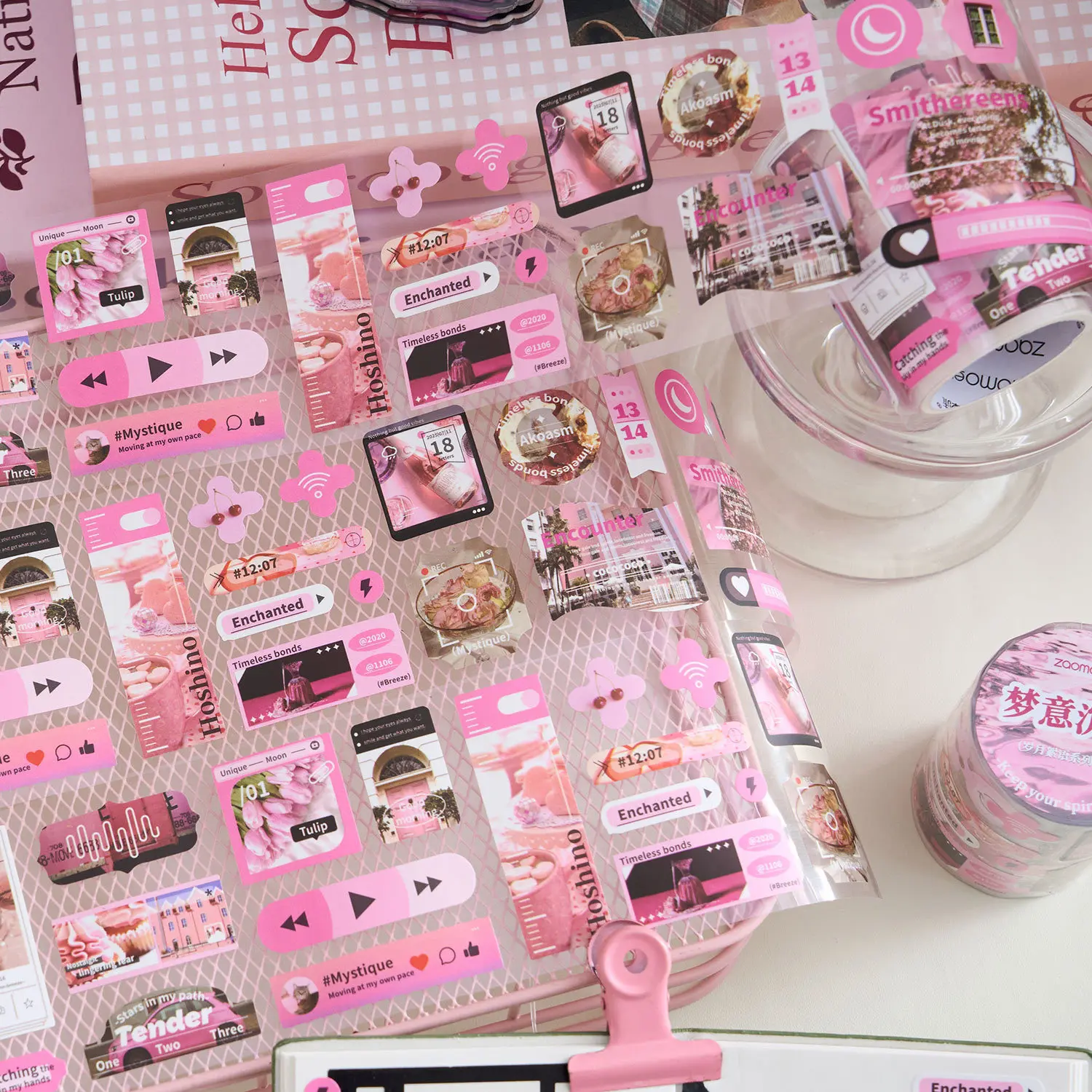 미스터페이퍼 3롤 타임 위스퍼스 시리즈 다이컷 PET 테이프 인스 스타일 인터페이스 데코 스티커 테이프 (저널, 스크랩북, DIY, 휴대폰 케이스용)