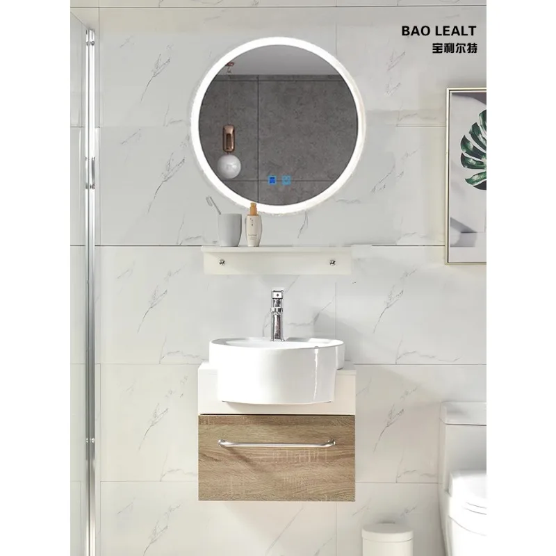 

Bathroom Nordic and Japanese Style Simple Face Washing Wash Basin Paint-Free Solid Wood Cabinet Bathroom Cabinet Combination