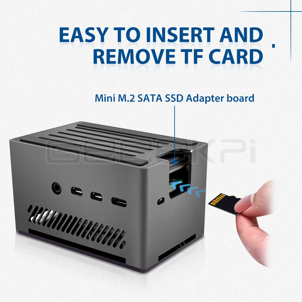 Geeekpi-case de Tijolo de Alumínio com Concha Preta Mini Torre de Perfil Baixo Ventilador de Refrigeração para Raspberry pi Modelo b M.2 Sata Ssd - Imagem 6