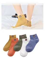 3 Pairs Women's Socks Autumn Winter Warm Japanese Style Cotton Socks Pure Color Cartoon Trend Cute Funny Crew Socks Black White