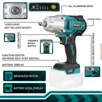 Drillpro 2000N.M High Torque Brushless Electric Impact Wrench 1/2" Cordless Wrench Rechargeable Battery for Makita 18V Battery 2