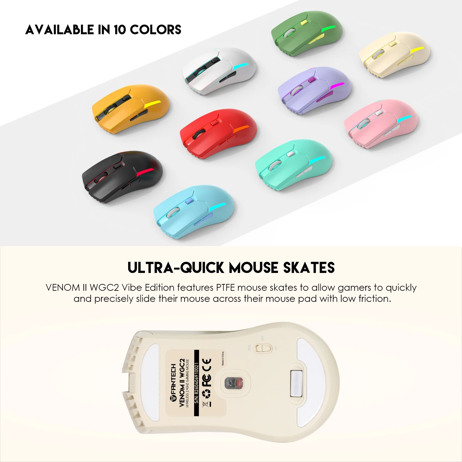 Wireless Mouse FANTECH VENOM II WGC2 Huano 20 million Switch 2.4Ghz 4000DPI Pixart 3220 for PC Laptop