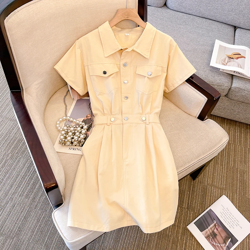 

High-End Niche Design Denim Short Sleeve Dress Women Summer 2024 New Chic Single Breasted Dresses Female Jean Short Vestidos