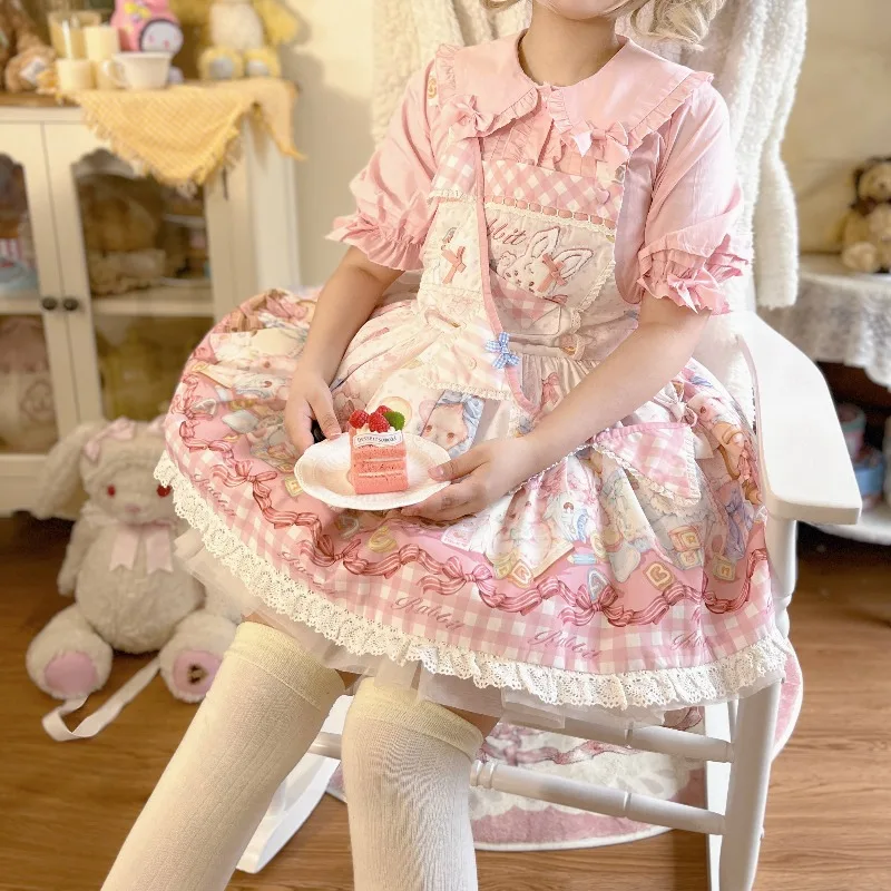 Japanese Soft Girl Sweet Cute Lolita Shirt with Bunny Bow Short Sleeved Student Top Shirt 3 Colors