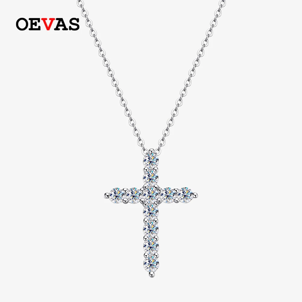 Pendant Necklace OEVAS Real 3mm moissanite 100% 925 Sterling Silver Sparkling Cross Pendnat Necklaces For Women Party Fine Jewelry Gift