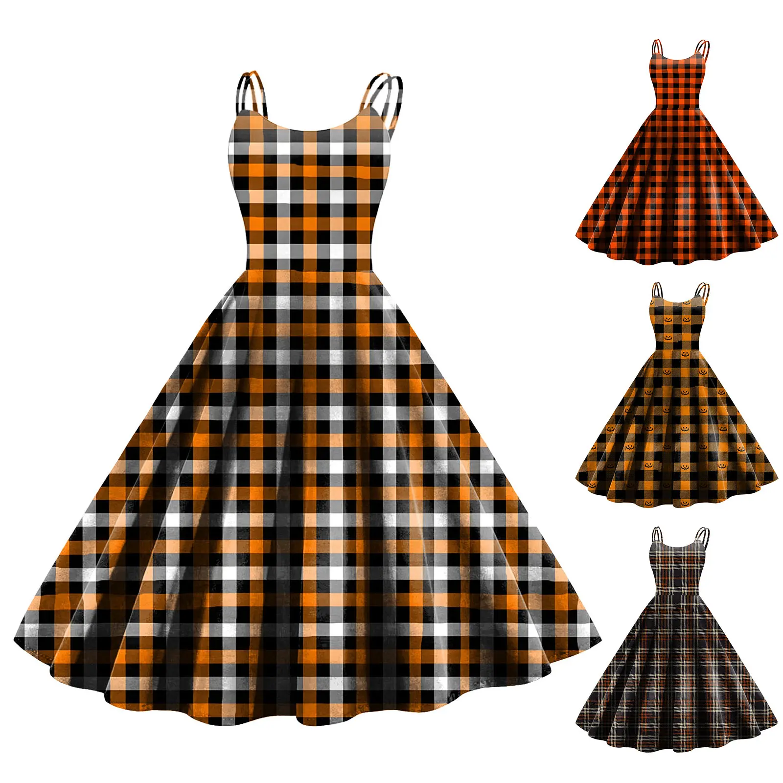 

Women Halloween Print Sleeveless 1950s Housewife Evening Party Prom Dress Woman Summer Dresses Summer Women Casual