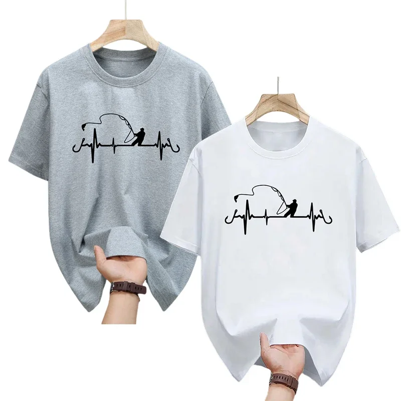 Men Cotton T Shirt Fishing Printed O Neck Casual Tops