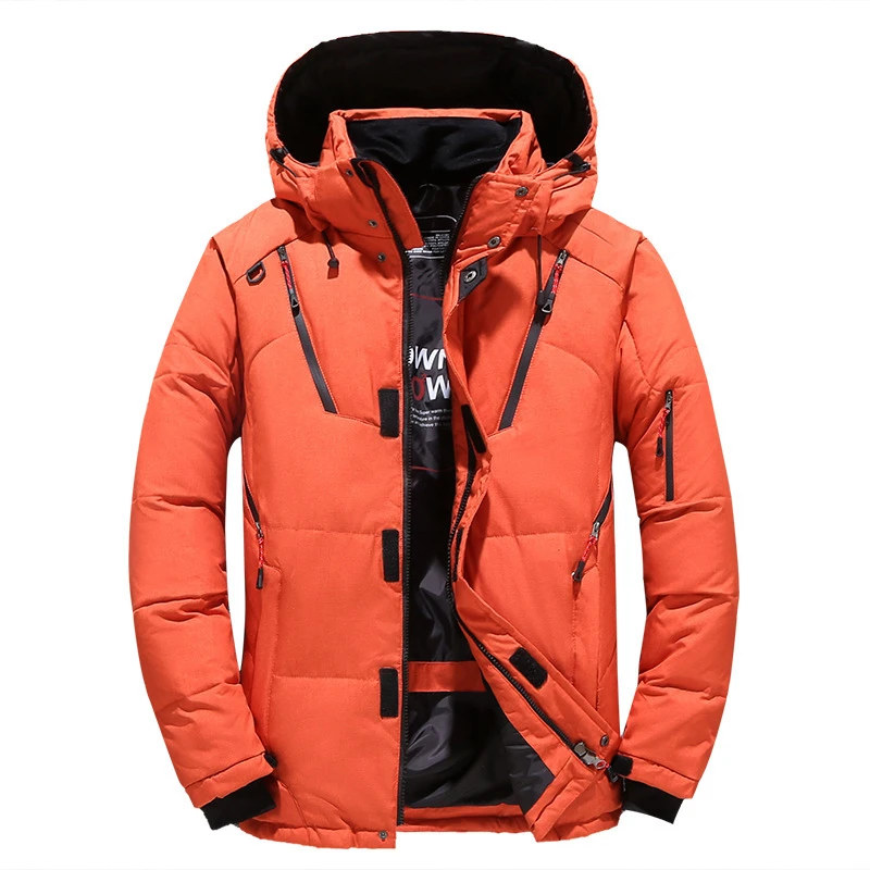 Men's white eiderdown jacket, warm hooded heavy down jacket coat men's casual high quality coat black puffer coat