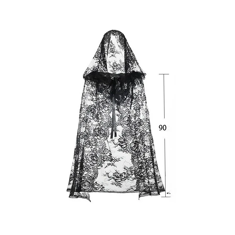 Vintage Lace Cape Bridal Shawl Sexy Long Coat Halloween Party Hooded Lady Stage Medieval Retro Casual Jacket New Cos Performance